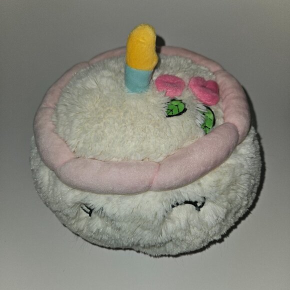 Squishable Birthday Cake Plush Stuffed Animal 8" Wide White Pink Face Candle - Picture 2 of 9